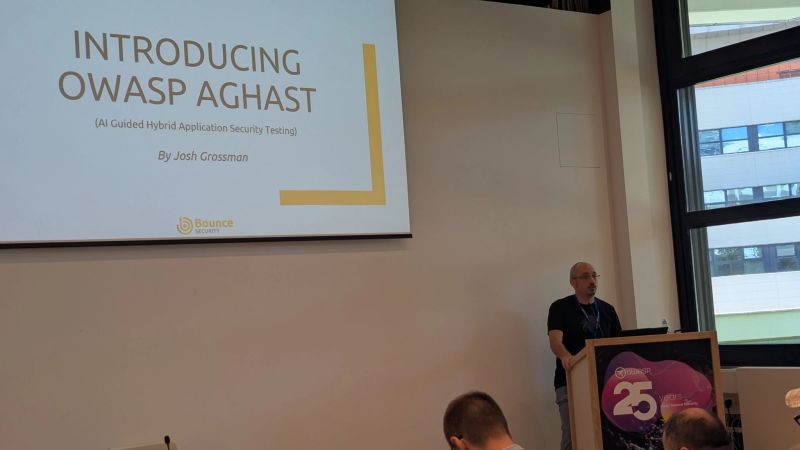 Josh Grossman presenting "Introducing OWASP AGHAST" at OWASP Global AppSec EU Vienna 2026